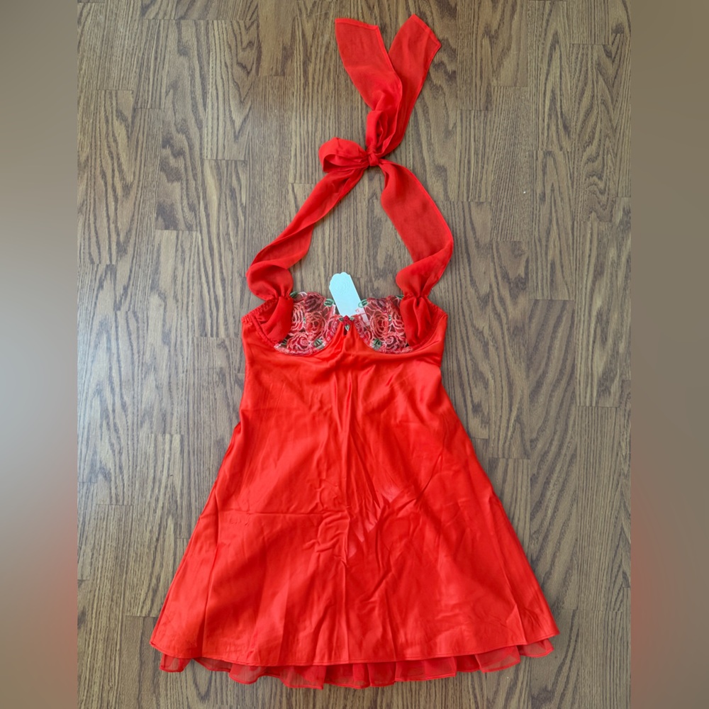 🌹For Love and Lemons Gene Slip Dress Red Floral Roses Tie Neck Holiday 2024 - XS - Picture 13 of 16